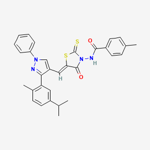 molecular formula C31H28N4O2S2 B11619655 N-((5Z)-5-{[3-(5-isopropyl-2-methylphenyl)-1-phenyl-1H-pyrazol-4-yl]methylene}-4-oxo-2-thioxo-1,3-thiazolidin-3-yl)-4-methylbenzamide 