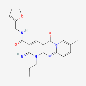 molecular formula C21H21N5O3 B11619671 N-(furan-2-ylmethyl)-6-imino-13-methyl-2-oxo-7-propyl-1,7,9-triazatricyclo[8.4.0.03,8]tetradeca-3(8),4,9,11,13-pentaene-5-carboxamide 