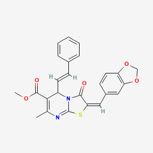 molecular formula C25H20N2O5S B11619711 methyl (2E)-2-(1,3-benzodioxol-5-ylmethylene)-7-methyl-3-oxo-5-[(E)-2-phenylethenyl]-2,3-dihydro-5H-[1,3]thiazolo[3,2-a]pyrimidine-6-carboxylate 