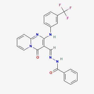 molecular formula C23H16F3N5O2 B11619973 N'-[(E)-(4-oxo-2-{[3-(trifluoromethyl)phenyl]amino}-4H-pyrido[1,2-a]pyrimidin-3-yl)methylidene]benzohydrazide 