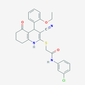 molecular formula C26H24ClN3O3S B11620078 N-(3-chlorophenyl)-2-{[3-cyano-4-(2-ethoxyphenyl)-5-oxo-1,4,5,6,7,8-hexahydroquinolin-2-yl]sulfanyl}acetamide 