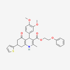molecular formula C31H31NO6S B11620184 2-Phenoxyethyl 4-(3,4-dimethoxyphenyl)-2-methyl-5-oxo-7-(thiophen-2-yl)-1,4,5,6,7,8-hexahydroquinoline-3-carboxylate 