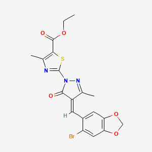 molecular formula C19H16BrN3O5S B11620221 ethyl 2-{(4E)-4-[(6-bromo-1,3-benzodioxol-5-yl)methylidene]-3-methyl-5-oxo-4,5-dihydro-1H-pyrazol-1-yl}-4-methyl-1,3-thiazole-5-carboxylate 