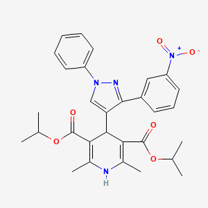 molecular formula C30H32N4O6 B11620257 Diisopropyl 2,6-dimethyl-4-[3-(3-nitrophenyl)-1-phenyl-1H-pyrazol-4-YL]-1,4-dihydro-3,5-pyridinedicarboxylate 