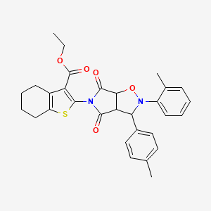 molecular formula C30H30N2O5S B11620326 ethyl 2-[2-(2-methylphenyl)-3-(4-methylphenyl)-4,6-dioxohexahydro-5H-pyrrolo[3,4-d][1,2]oxazol-5-yl]-4,5,6,7-tetrahydro-1-benzothiophene-3-carboxylate 