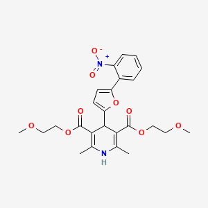 molecular formula C25H28N2O9 B11620446 Bis(2-methoxyethyl) 2,6-dimethyl-4-(5-(2-nitrophenyl)furan-2-yl)-1,4-dihydropyridine-3,5-dicarboxylate CAS No. 421580-78-1