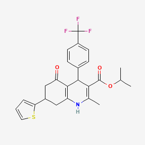 molecular formula C25H24F3NO3S B11620475 Propan-2-yl 2-methyl-5-oxo-7-(thiophen-2-yl)-4-[4-(trifluoromethyl)phenyl]-1,4,5,6,7,8-hexahydroquinoline-3-carboxylate 