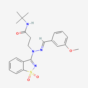 molecular formula C22H26N4O4S B11620512 N-tert-butyl-3-[(2E)-1-(1,1-dioxido-1,2-benzothiazol-3-yl)-2-(3-methoxybenzylidene)hydrazinyl]propanamide 