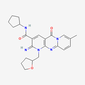 molecular formula C23H27N5O3 B11620602 N-cyclopentyl-6-imino-13-methyl-2-oxo-7-(oxolan-2-ylmethyl)-1,7,9-triazatricyclo[8.4.0.03,8]tetradeca-3(8),4,9,11,13-pentaene-5-carboxamide 