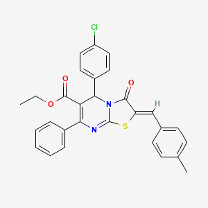 molecular formula C29H23ClN2O3S B11620682 ethyl (2Z)-5-(4-chlorophenyl)-2-(4-methylbenzylidene)-3-oxo-7-phenyl-2,3-dihydro-5H-[1,3]thiazolo[3,2-a]pyrimidine-6-carboxylate 