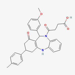 molecular formula C31H30N2O5 B11620773 4-[11-(3-methoxyphenyl)-3-(4-methylphenyl)-1-oxo-1,2,3,4,5,11-hexahydro-10H-dibenzo[b,e][1,4]diazepin-10-yl]-4-oxobutanoic acid 