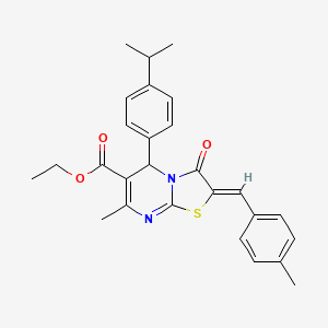 molecular formula C27H28N2O3S B11620834 ethyl (2Z)-7-methyl-2-(4-methylbenzylidene)-3-oxo-5-[4-(propan-2-yl)phenyl]-2,3-dihydro-5H-[1,3]thiazolo[3,2-a]pyrimidine-6-carboxylate 