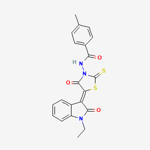 molecular formula C21H17N3O3S2 B11620860 N-[(5Z)-5-(1-ethyl-2-oxo-1,2-dihydro-3H-indol-3-ylidene)-4-oxo-2-thioxo-1,3-thiazolidin-3-yl]-4-methylbenzamide 