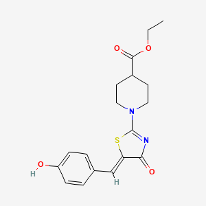 molecular formula C18H20N2O4S B11620894 ethyl 1-[(5Z)-5-(4-hydroxybenzylidene)-4-oxo-4,5-dihydro-1,3-thiazol-2-yl]piperidine-4-carboxylate 