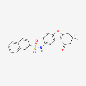 molecular formula C24H21NO4S B11620960 N-(7,7-Dimethyl-9-oxo-6,7,8,9-tetrahydrodibenzo[B,D]furan-2-YL)-2-naphthalenesulfonamide 