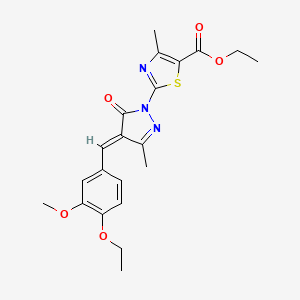 molecular formula C21H23N3O5S B11621116 ethyl 2-[(4E)-4-(4-ethoxy-3-methoxybenzylidene)-3-methyl-5-oxo-4,5-dihydro-1H-pyrazol-1-yl]-4-methyl-1,3-thiazole-5-carboxylate 