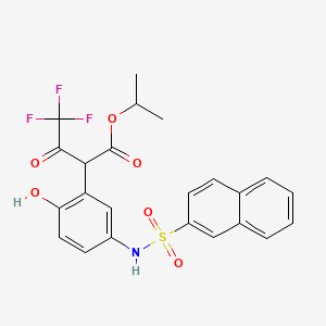 molecular formula C23H20F3NO6S B11621167 Propan-2-yl 4,4,4-trifluoro-2-[2-hydroxy-5-(naphthalene-2-sulfonamido)phenyl]-3-oxobutanoate 
