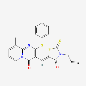 molecular formula C22H17N3O2S3 B11621189 3-[(Z)-(3-Allyl-4-oxo-2-thioxo-1,3-thiazolidin-5-ylidene)methyl]-9-methyl-2-(phenylsulfanyl)-4H-pyrido[1,2-A]pyrimidin-4-one 