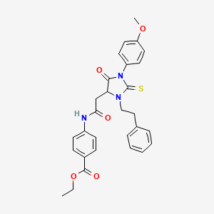 molecular formula C29H29N3O5S B11621227 Ethyl 4-({[1-(4-methoxyphenyl)-5-oxo-3-(2-phenylethyl)-2-thioxoimidazolidin-4-yl]acetyl}amino)benzoate 