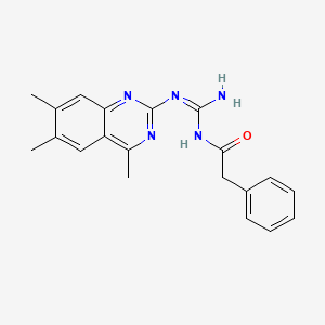 molecular formula C20H21N5O B11621289 N-[(E)-Amino[(4,6,7-trimethylquinazolin-2-YL)amino]methylidene]-2-phenylacetamide 