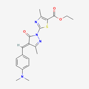 molecular formula C20H22N4O3S B11621358 ethyl 2-{(4E)-4-[4-(dimethylamino)benzylidene]-3-methyl-5-oxo-4,5-dihydro-1H-pyrazol-1-yl}-4-methyl-1,3-thiazole-5-carboxylate 