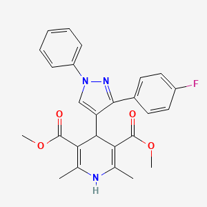 molecular formula C26H24FN3O4 B11621409 dimethyl 4-[3-(4-fluorophenyl)-1-phenyl-1H-pyrazol-4-yl]-2,6-dimethyl-1,4-dihydropyridine-3,5-dicarboxylate 
