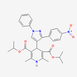 molecular formula C30H32N4O6 B11621420 Diisopropyl 2,6-dimethyl-4-[3-(4-nitrophenyl)-1-phenyl-1H-pyrazol-4-YL]-1,4-dihydro-3,5-pyridinedicarboxylate 