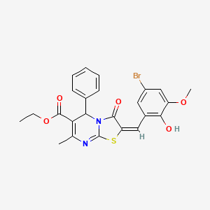 molecular formula C24H21BrN2O5S B11621441 ethyl (2E)-2-(5-bromo-2-hydroxy-3-methoxybenzylidene)-7-methyl-3-oxo-5-phenyl-2,3-dihydro-5H-[1,3]thiazolo[3,2-a]pyrimidine-6-carboxylate 
