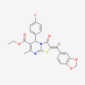 molecular formula C24H19FN2O5S B11621520 ethyl (2Z)-2-(1,3-benzodioxol-5-ylmethylidene)-5-(4-fluorophenyl)-7-methyl-3-oxo-2,3-dihydro-5H-[1,3]thiazolo[3,2-a]pyrimidine-6-carboxylate CAS No. 6225-62-3