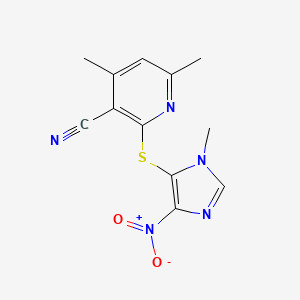 molecular formula C12H11N5O2S B11621542 4,6-dimethyl-2-[(1-methyl-4-nitro-1H-imidazol-5-yl)sulfanyl]pyridine-3-carbonitrile 