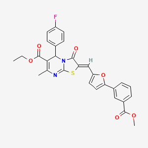 molecular formula C29H23FN2O6S B11621561 ethyl (2Z)-5-(4-fluorophenyl)-2-({5-[3-(methoxycarbonyl)phenyl]furan-2-yl}methylidene)-7-methyl-3-oxo-2,3-dihydro-5H-[1,3]thiazolo[3,2-a]pyrimidine-6-carboxylate 