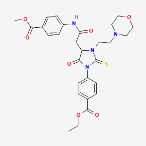 molecular formula C28H32N4O7S B11621653 Methyl 4-[({1-[4-(ethoxycarbonyl)phenyl]-3-[2-(morpholin-4-yl)ethyl]-5-oxo-2-thioxoimidazolidin-4-yl}acetyl)amino]benzoate 