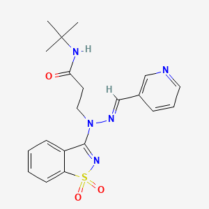 molecular formula C20H23N5O3S B11621753 N-tert-butyl-3-[(2E)-1-(1,1-dioxido-1,2-benzothiazol-3-yl)-2-(pyridin-3-ylmethylidene)hydrazinyl]propanamide 