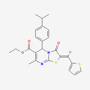 molecular formula C24H24N2O3S2 B11621851 ethyl (2Z)-7-methyl-3-oxo-5-[4-(propan-2-yl)phenyl]-2-(thiophen-2-ylmethylidene)-2,3-dihydro-5H-[1,3]thiazolo[3,2-a]pyrimidine-6-carboxylate 