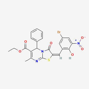 molecular formula C23H18BrN3O6S B11623104 ethyl (2E)-2-(5-bromo-2-hydroxy-3-nitrobenzylidene)-7-methyl-3-oxo-5-phenyl-2,3-dihydro-5H-[1,3]thiazolo[3,2-a]pyrimidine-6-carboxylate 