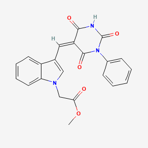 molecular formula C22H17N3O5 B11623193 methyl {3-[(Z)-(2,4,6-trioxo-1-phenyltetrahydropyrimidin-5(2H)-ylidene)methyl]-1H-indol-1-yl}acetate 