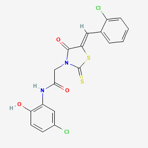 molecular formula C18H12Cl2N2O3S2 B11623243 N-(5-chloro-2-hydroxyphenyl)-2-[(5Z)-5-[(2-chlorophenyl)methylidene]-4-oxo-2-sulfanylidene-1,3-thiazolidin-3-yl]acetamide 