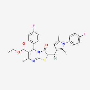 molecular formula C29H25F2N3O3S B11623279 ethyl (2E)-5-(4-fluorophenyl)-2-{[1-(4-fluorophenyl)-2,5-dimethyl-1H-pyrrol-3-yl]methylidene}-7-methyl-3-oxo-2,3-dihydro-5H-[1,3]thiazolo[3,2-a]pyrimidine-6-carboxylate 