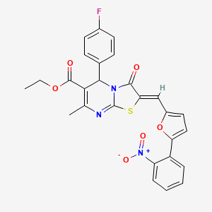 molecular formula C27H20FN3O6S B11623281 ethyl (2Z)-5-(4-fluorophenyl)-7-methyl-2-{[5-(2-nitrophenyl)furan-2-yl]methylidene}-3-oxo-2,3-dihydro-5H-[1,3]thiazolo[3,2-a]pyrimidine-6-carboxylate 
