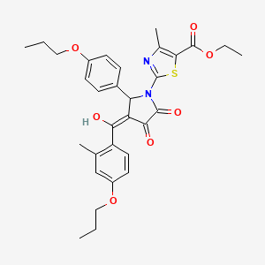 molecular formula C31H34N2O7S B11623323 ethyl 2-{3-hydroxy-4-[(2-methyl-4-propoxyphenyl)carbonyl]-2-oxo-5-(4-propoxyphenyl)-2,5-dihydro-1H-pyrrol-1-yl}-4-methyl-1,3-thiazole-5-carboxylate 