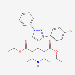 molecular formula C28H28BrN3O4 B11623335 Diethyl 4-[3-(4-bromophenyl)-1-phenyl-pyrazol-4-yl]-2,6-dimethyl-1,4-dihydropyridine-3,5-dicarboxylate 