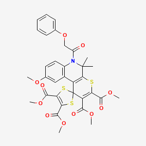 molecular formula C33H31NO11S3 B11623401 Tetramethyl 9'-methoxy-5',5'-dimethyl-6'-(phenoxyacetyl)-5',6'-dihydrospiro[1,3-dithiole-2,1'-thiopyrano[2,3-c]quinoline]-2',3',4,5-tetracarboxylate 