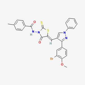 molecular formula C28H21BrN4O3S2 B11623431 N-((5Z)-5-{[3-(3-bromo-4-methoxyphenyl)-1-phenyl-1H-pyrazol-4-yl]methylene}-4-oxo-2-thioxo-1,3-thiazolidin-3-yl)-4-methylbenzamide 