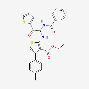 molecular formula C27H24N2O4S2 B11623440 Ethyl 4-(4-methylphenyl)-2-({2-oxo-1-[(phenylcarbonyl)amino]-2-(thiophen-2-yl)ethyl}amino)thiophene-3-carboxylate 