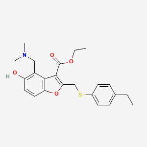 molecular formula C23H27NO4S B11623478 Ethyl 4-[(dimethylamino)methyl]-2-{[(4-ethylphenyl)sulfanyl]methyl}-5-hydroxy-1-benzofuran-3-carboxylate 