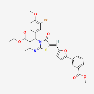 molecular formula C30H25BrN2O7S B11623527 ethyl (2Z)-5-(3-bromo-4-methoxyphenyl)-2-({5-[3-(methoxycarbonyl)phenyl]furan-2-yl}methylidene)-7-methyl-3-oxo-2,3-dihydro-5H-[1,3]thiazolo[3,2-a]pyrimidine-6-carboxylate 