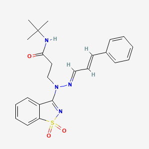 molecular formula C23H26N4O3S B11623559 N-tert-butyl-3-{(2E)-1-(1,1-dioxido-1,2-benzothiazol-3-yl)-2-[(2E)-3-phenylprop-2-en-1-ylidene]hydrazinyl}propanamide 