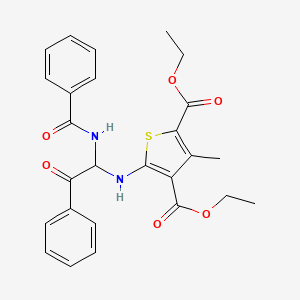 molecular formula C26H26N2O6S B11623635 Diethyl 3-methyl-5-({2-oxo-2-phenyl-1-[(phenylcarbonyl)amino]ethyl}amino)thiophene-2,4-dicarboxylate 