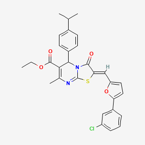 molecular formula C30H27ClN2O4S B11623713 Ethyl (2Z)-2-{[5-(3-chlorophenyl)furan-2-YL]methylidene}-7-methyl-3-oxo-5-[4-(propan-2-YL)phenyl]-2H,3H,5H-[1,3]thiazolo[3,2-A]pyrimidine-6-carboxylate 
