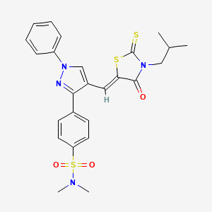molecular formula C25H26N4O3S3 B11623849 N,N-dimethyl-4-(4-{(Z)-[3-(2-methylpropyl)-4-oxo-2-thioxo-1,3-thiazolidin-5-ylidene]methyl}-1-phenyl-1H-pyrazol-3-yl)benzenesulfonamide 